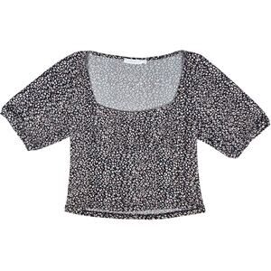 Lush Floral Print Short Sleeve Blouse Top in Blueberry Cream XL NWOT‎